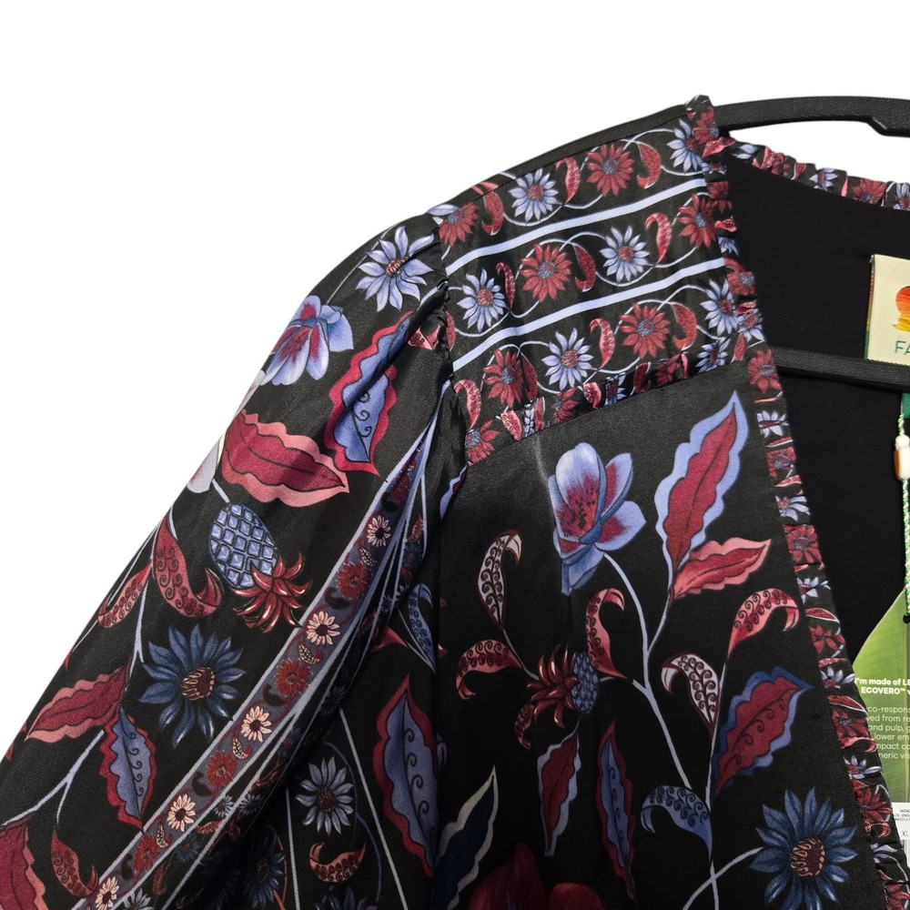 FARM Rio Marcelle Floral Mini Dress XL Black Boho Long Sleeve V Neck NWT - Picture 6 of 16